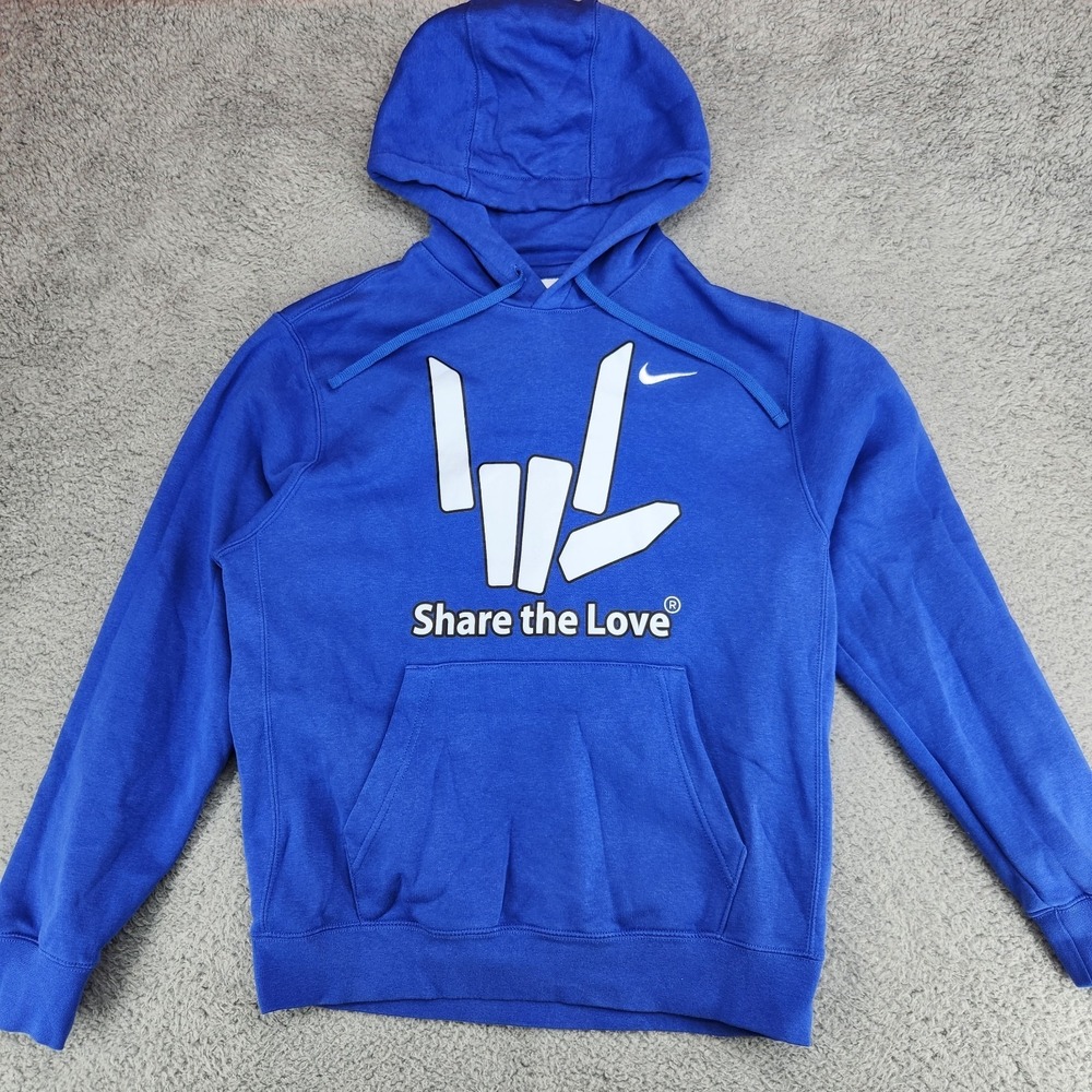 Nike Club Fleece Pullover Hoodie "Share The Love" Mens M Blue Stephen Sharer